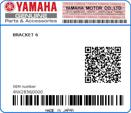 Product image: Yamaha - 4NX2836J0000 - BRACKET 6  0