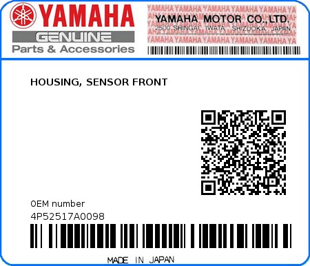 Product image: Yamaha - 4P52517A0098 - HOUSING, SENSOR FRONT  0