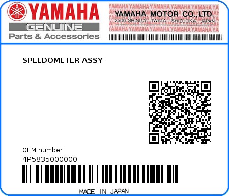 Product image: Yamaha - 4P5835000000 - SPEEDOMETER ASSY  0