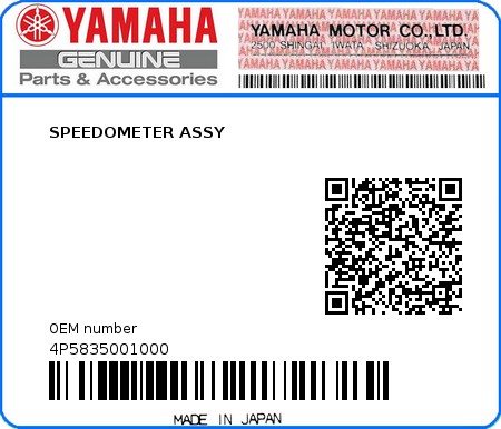 Product image: Yamaha - 4P5835001000 - SPEEDOMETER ASSY  0