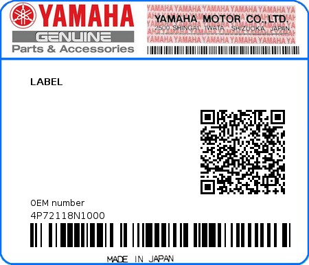 Product image: Yamaha - 4P72118N1000 - LABEL  0
