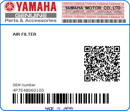 Product image: Yamaha - 4P7E48060100 - AIR FILTER  0