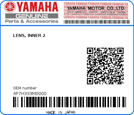Product image: Yamaha - 4P7H333M0000 - LENS, INNER 2  0