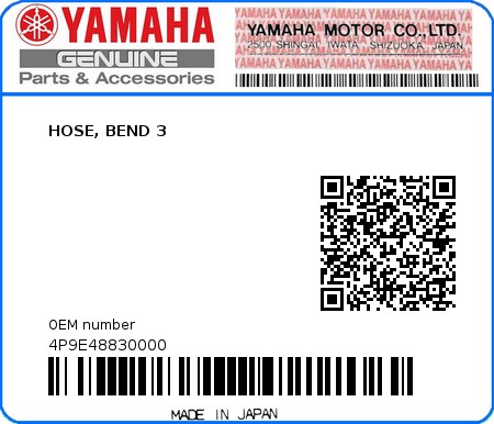 Product image: Yamaha - 4P9E48830000 - HOSE, BEND 3  0