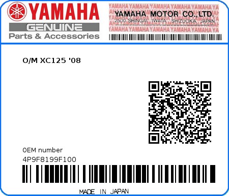 Product image: Yamaha - 4P9F8199F100 - O/M XC125 '08  0