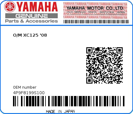 Product image: Yamaha - 4P9F8199S100 - O/M XC125 '08  0