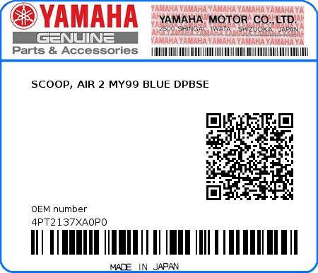 Product image: Yamaha - 4PT2137XA0P0 - SCOOP, AIR 2 MY99 BLUE DPBSE  0