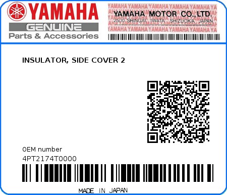 Product image: Yamaha - 4PT2174T0000 - INSULATOR, SIDE COVER 2  0