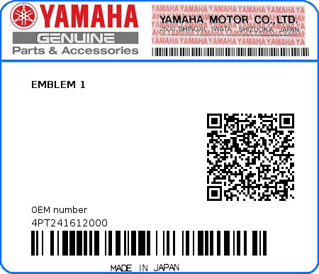 Product image: Yamaha - 4PT241612000 - EMBLEM 1  0