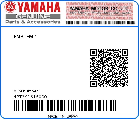 Product image: Yamaha - 4PT241616000 - EMBLEM 1  0