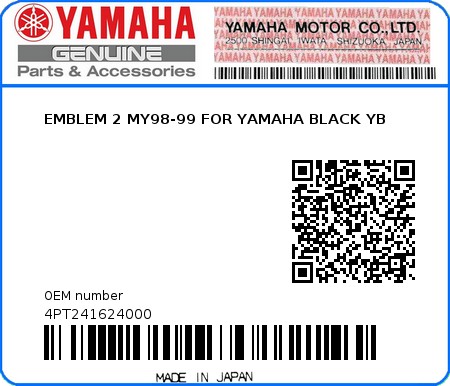 Product image: Yamaha - 4PT241624000 - EMBLEM 2 MY98-99 FOR YAMAHA BLACK YB  0