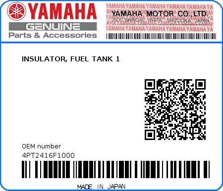 Product image: Yamaha - 4PT2416F1000 - INSULATOR, FUEL TANK 1  0
