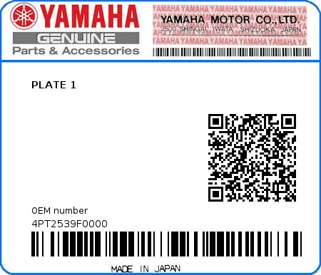 Product image: Yamaha - 4PT2539F0000 - PLATE 1  0
