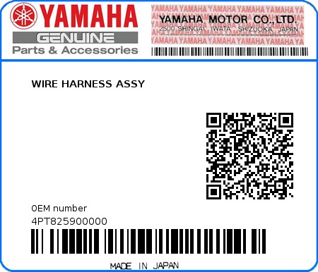 Product image: Yamaha - 4PT825900000 - WIRE HARNESS ASSY   0