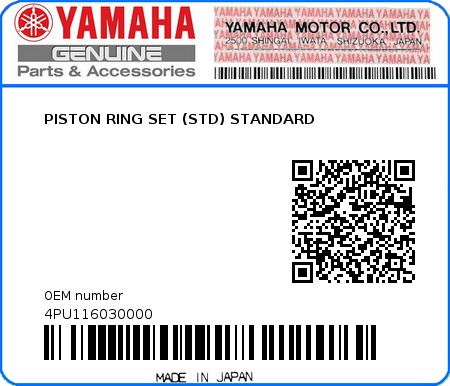 Product image: Yamaha - 4PU116030000 - PISTON RING SET (STD) STANDARD  0