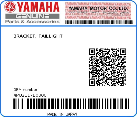 Product image: Yamaha - 4PU2117E0000 - BRACKET, TAILLIGHT   0