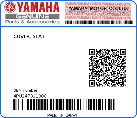 Product image: Yamaha - 4PU247311000 - COVER, SEAT  0