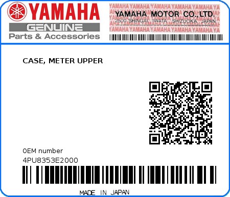 Product image: Yamaha - 4PU8353E2000 - CASE, METER UPPER  0