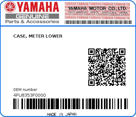 Product image: Yamaha - 4PU8353F0000 - CASE, METER LOWER  0