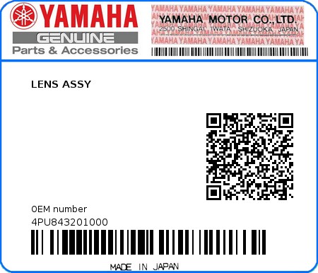 Product image: Yamaha - 4PU843201000 - LENS ASSY  0
