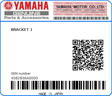 Product image: Yamaha - 4S82836A0000 - BRACKET 1  0