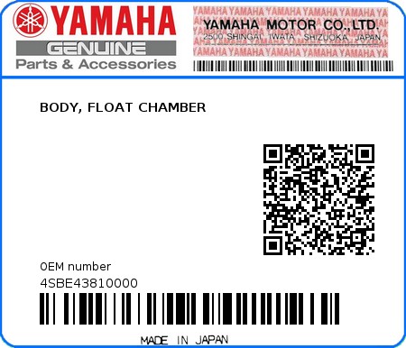 Product image: Yamaha - 4SBE43810000 - BODY, FLOAT CHAMBER  0