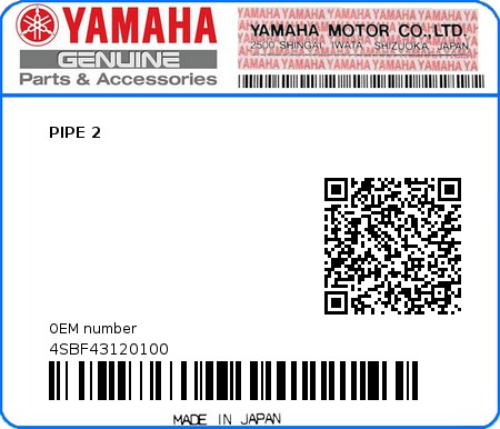 Product image: Yamaha - 4SBF43120100 - PIPE 2  0