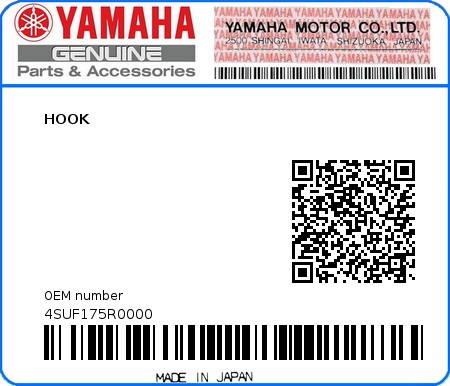 Product image: Yamaha - 4SUF175R0000 - HOOK   0