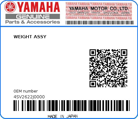Product image: Yamaha - 4SV2622J0000 - WEIGHT ASSY   0