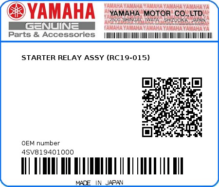 Product image: Yamaha - 4SV819401000 - STARTER RELAY ASSY (RC19-015)  0