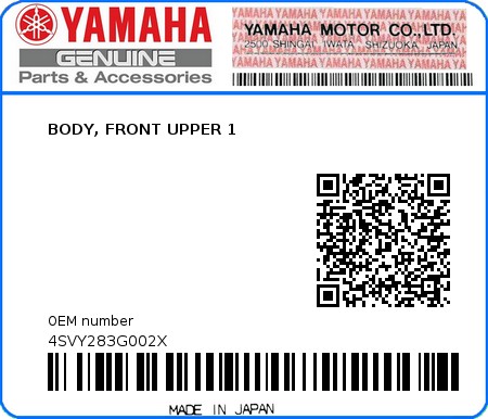 Product image: Yamaha - 4SVY283G002X - BODY, FRONT UPPER 1  0