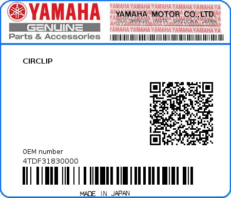 Product image: Yamaha - 4TDF31830000 - CIRCLIP  0