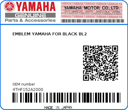 Product image: Yamaha - 4THF152A2000 - EMBLEM YAMAHA FOR BLACK BL2  0