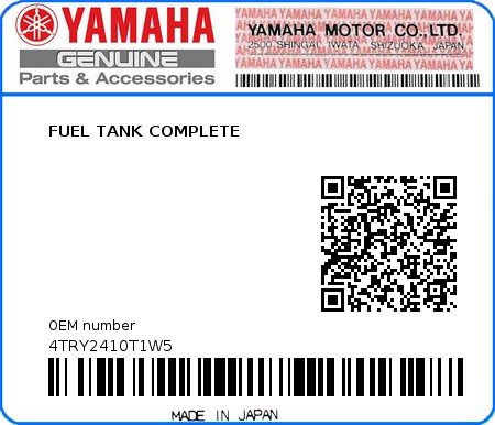 Product image: Yamaha - 4TRY2410T1W5 - FUEL TANK COMPLETE  0