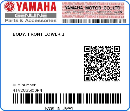 Product image: Yamaha - 4TV2835J00P4 - BODY, FRONT LOWER 1  0