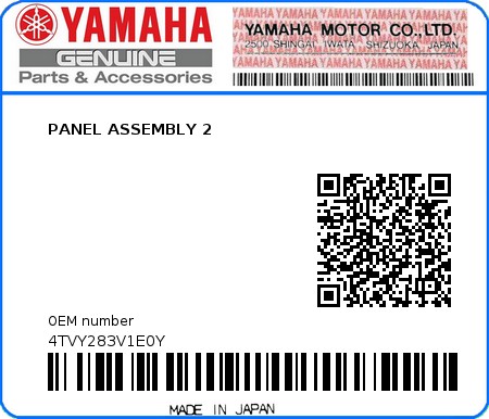 Product image: Yamaha - 4TVY283V1E0Y - PANEL ASSEMBLY 2   0
