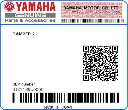 Product image: Yamaha - 4TX2139U0000 - DAMPER 2  0