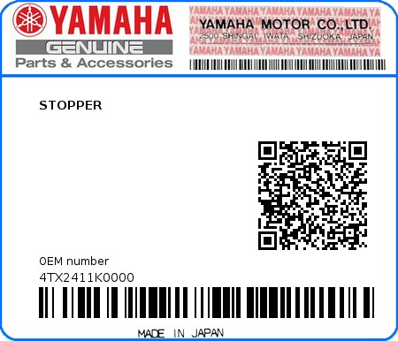 Product image: Yamaha - 4TX2411K0000 - STOPPER  0