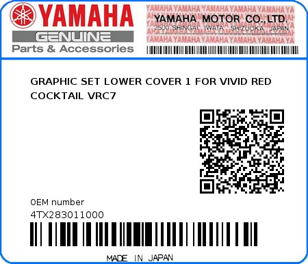 Product image: Yamaha - 4TX283011000 - GRAPHIC SET LOWER COVER 1 FOR VIVID RED COCKTAIL VRC7  0