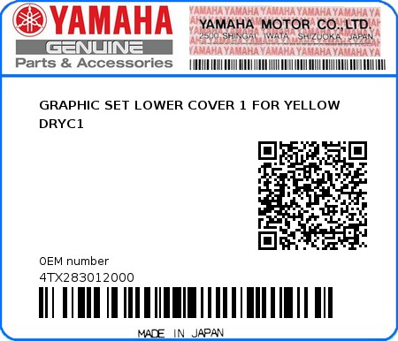 Product image: Yamaha - 4TX283012000 - GRAPHIC SET LOWER COVER 1 FOR YELLOW DRYC1  0