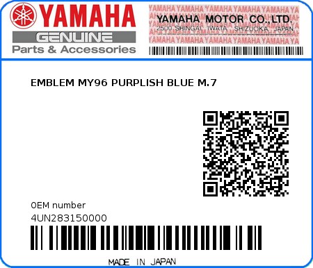 Product image: Yamaha - 4UN283150000 - EMBLEM MY96 PURPLISH BLUE M.7  0