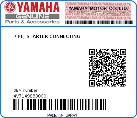Product image: Yamaha - 4V7149880000 - PIPE, STARTER CONNECTING   0