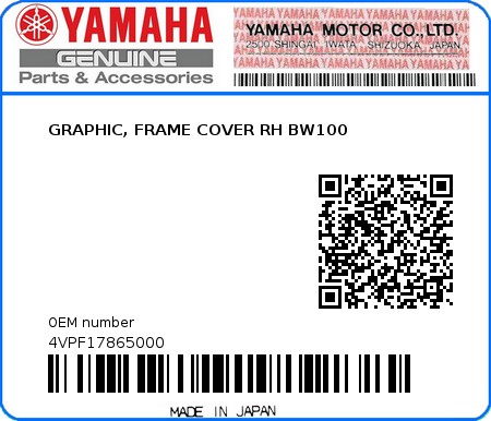 Product image: Yamaha - 4VPF17865000 - GRAPHIC, FRAME COVER RH BW100  0