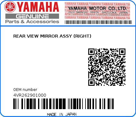 Product image: Yamaha - 4VR262901000 - REAR VIEW MIRROR ASSY (RIGHT)  0
