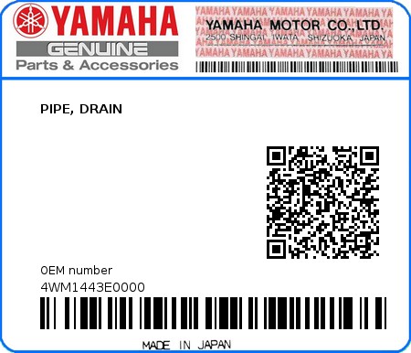 Product image: Yamaha - 4WM1443E0000 - PIPE, DRAIN  0