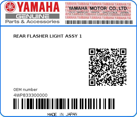 Product image: Yamaha - 4WP833300000 - REAR FLASHER LIGHT ASSY 1  0