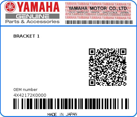 Product image: Yamaha - 4X42172K0000 - BRACKET 1  0