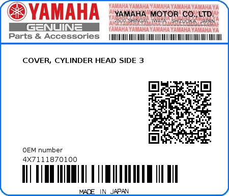Product image: Yamaha - 4X7111870100 - COVER, CYLINDER HEAD SIDE 3  0