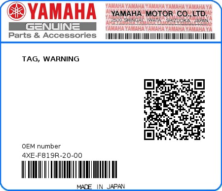 Product image: Yamaha - 4XE-F819R-20-00 - TAG, WARNING  0