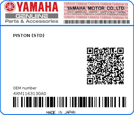Product image: Yamaha - 4XM1163130A0 - PISTON (STD)  0